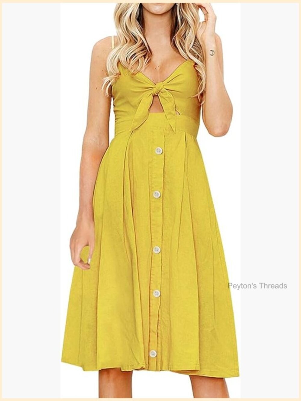 Tie Front A-Line Midi Dress Spaghetti Strap Sleeveless Summer Sundress